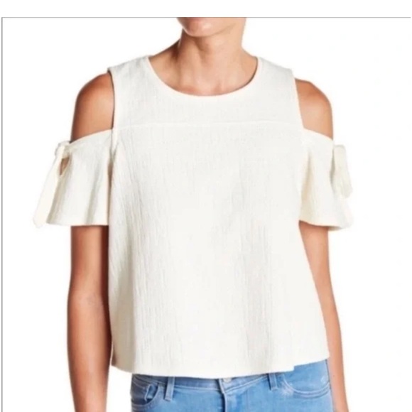 MADEWELL SKYLARK COLD SHOULDER SWING STYLE TIE TOP CREAM KNIT TOP BLOUSE SZ M - Picture 1 of 8